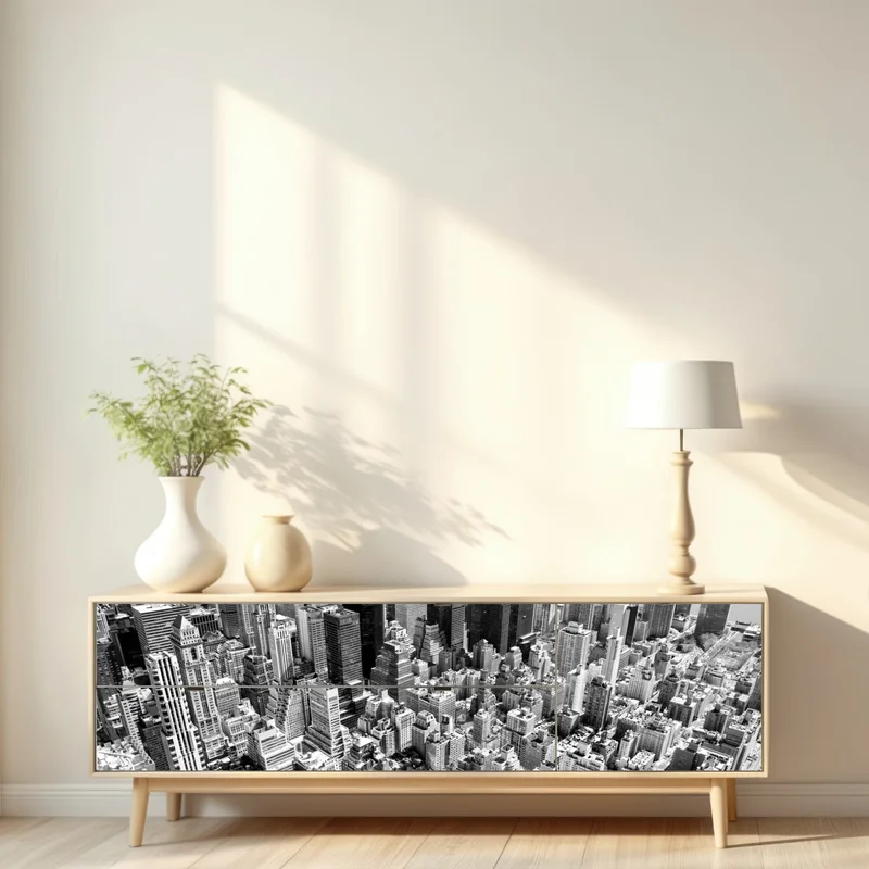 Repositionierbarer Aufkleber luftaufnahme der skyline von Manhattan in schwarzweiß