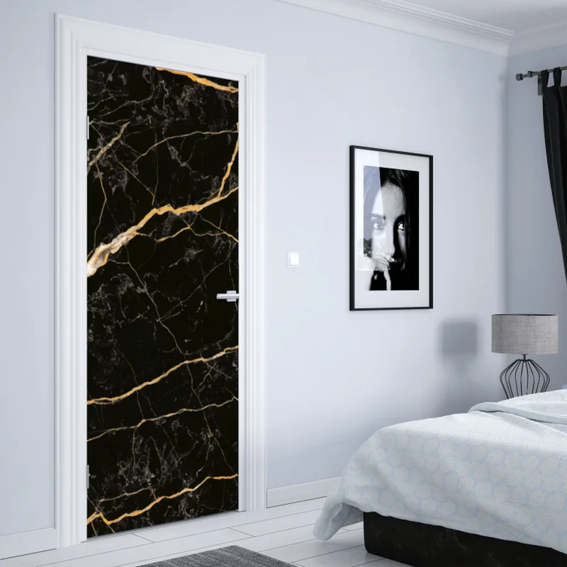 Türaufkleber schwarzer marmor mit goldenen adern