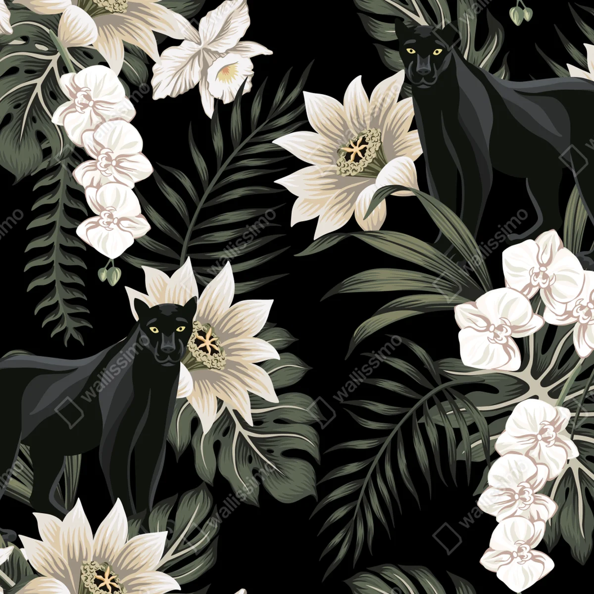 Fototapete botanisches muster mit schwarzem panther Fototapete botanisches muster mit schwarzem panther