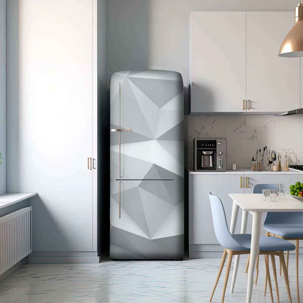 Kühlschrankaufkleber weißes dreidimensionales low-poly geometrisches muster Kühlschrankaufkleber weißes dreidimensionales low-poly geometrisches muster