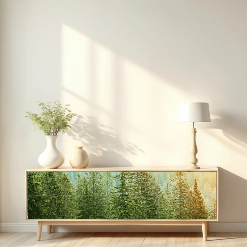 Repositionierbarer Aufkleber sonnenbeschienener nadelwald Repositionierbarer Aufkleber sonnenbeschienener nadelwald