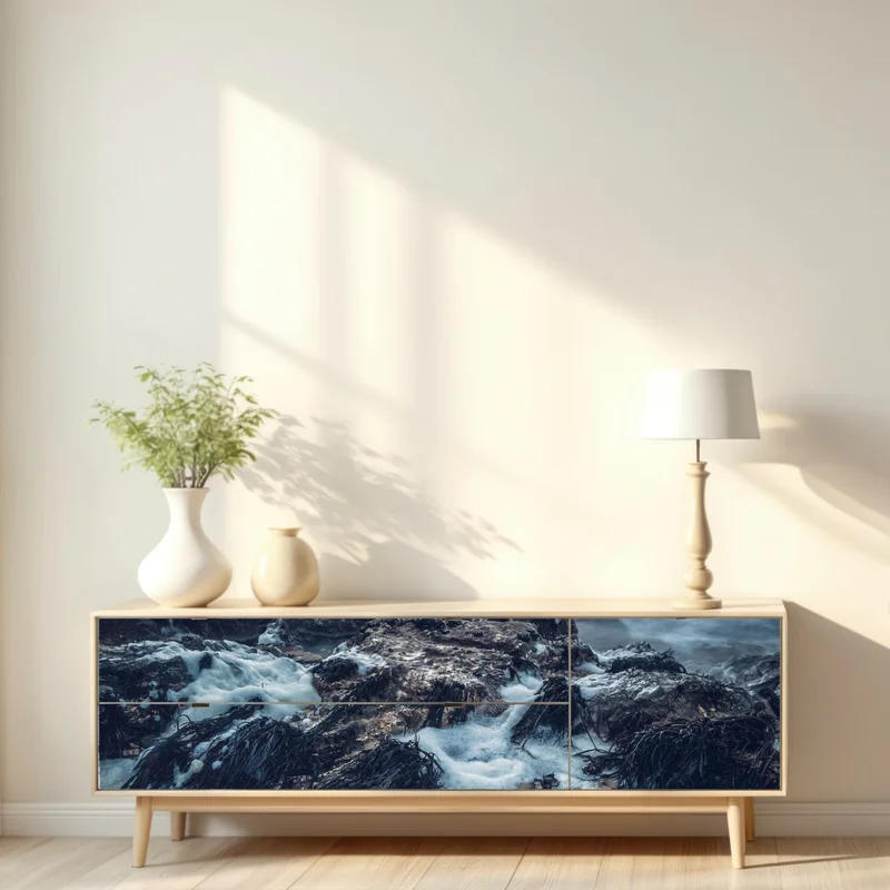 Repositionierbarer Aufkleber stimmungsvolle felsenküste bei dämmerung