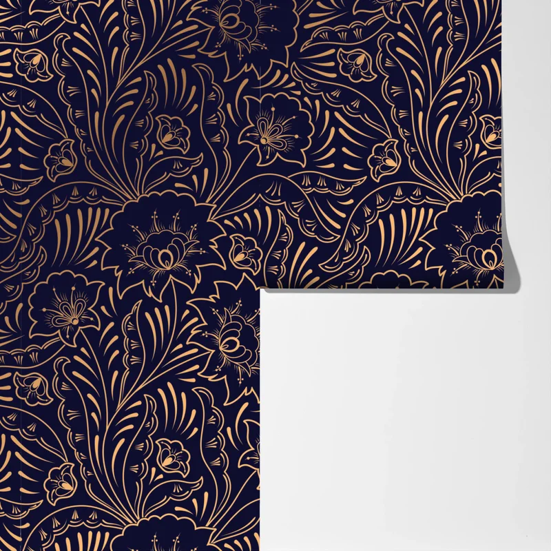 Fototapeta złoty kwiatowy ornament na granatowym tle Fototapeta złoty kwiatowy ornament na granatowym tle