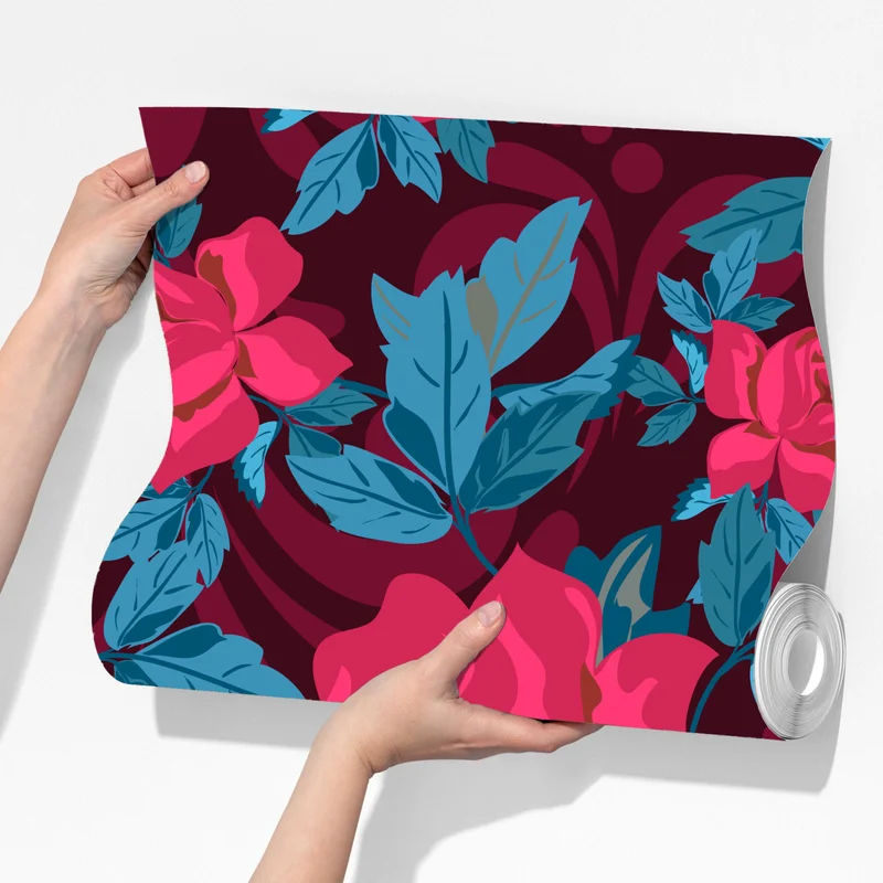 Fototapete vintage rosenmuster in rosa und türkis Fototapete vintage rosenmuster in rosa und türkis