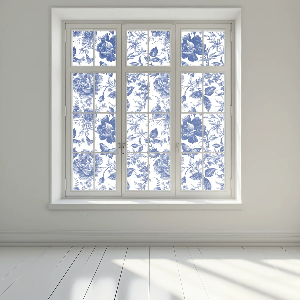 Fensteraufkleber blaues blumen toile-muster Fensteraufkleber blaues blumen toile-muster