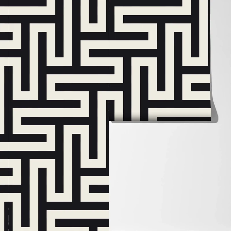 Fototapete geometrisches labyrinthmuster in beige und schwarz Fototapete geometrisches labyrinthmuster in beige und schwarz