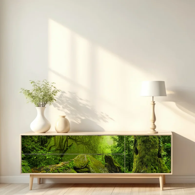 Repositionierbarer Aufkleber moosbedeckter waldbach