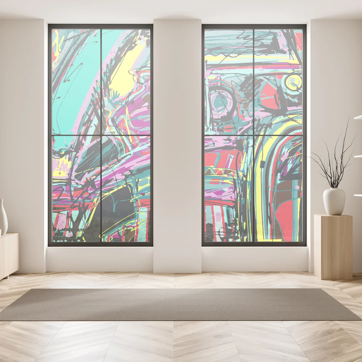 Fensteraufkleber lebhafte türkis abstrakte autokomposition Fensteraufkleber lebhafte türkis abstrakte autokomposition