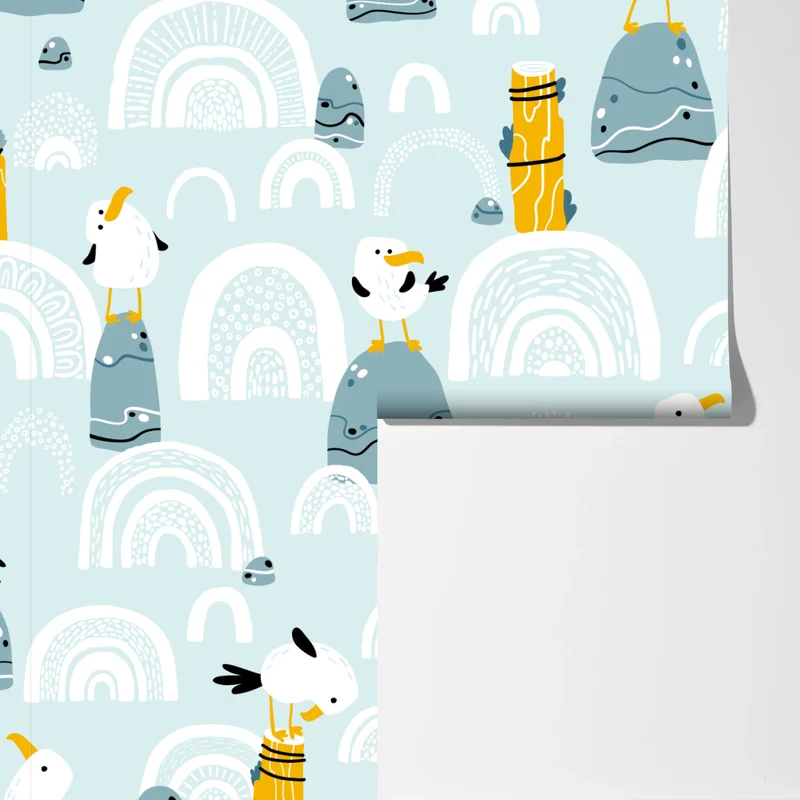 Fototapete verspielte möwen auf pastellfarbenen bögen Fototapete verspielte möwen auf pastellfarbenen bögen