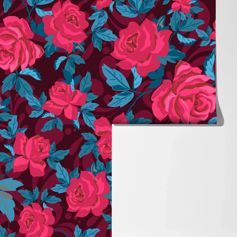 Fototapete vintage rosenmuster in rosa und türkis Fototapete vintage rosenmuster in rosa und türkis