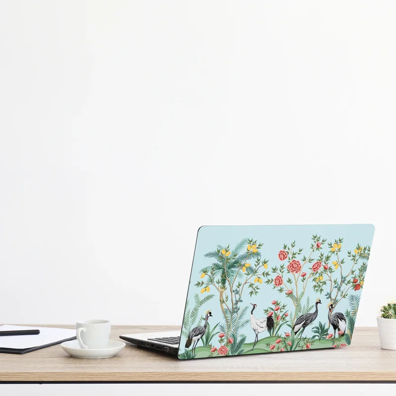 Laptop-Aufkleber eleganter kranichgarten mit blüten
