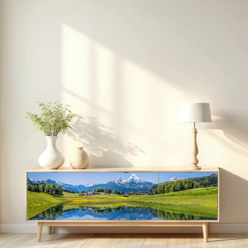 Repositionierbarer Aufkleber alpine spiegelung: ruhige berglandschaft Repositionierbarer Aufkleber alpine spiegelung: ruhige berglandschaft