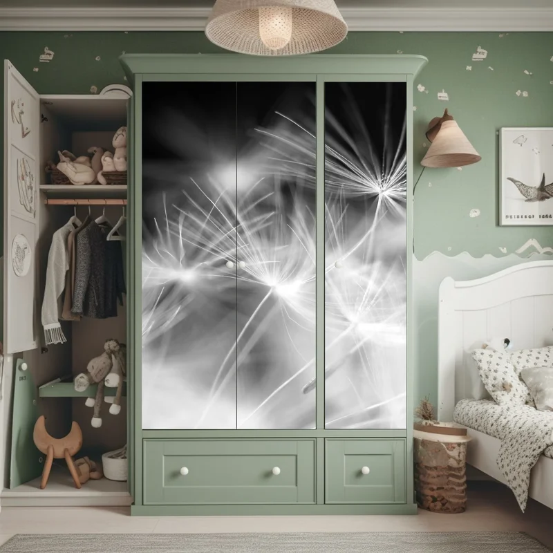 Schrankaufkleber zarte löwenzahnsamen in monochrom Schrankaufkleber zarte löwenzahnsamen in monochrom