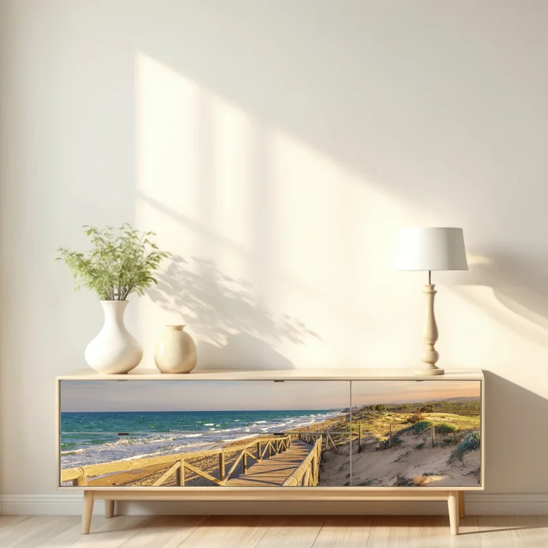 Repositionierbarer Aufkleber hölzerner steg zum strand von Guardamar