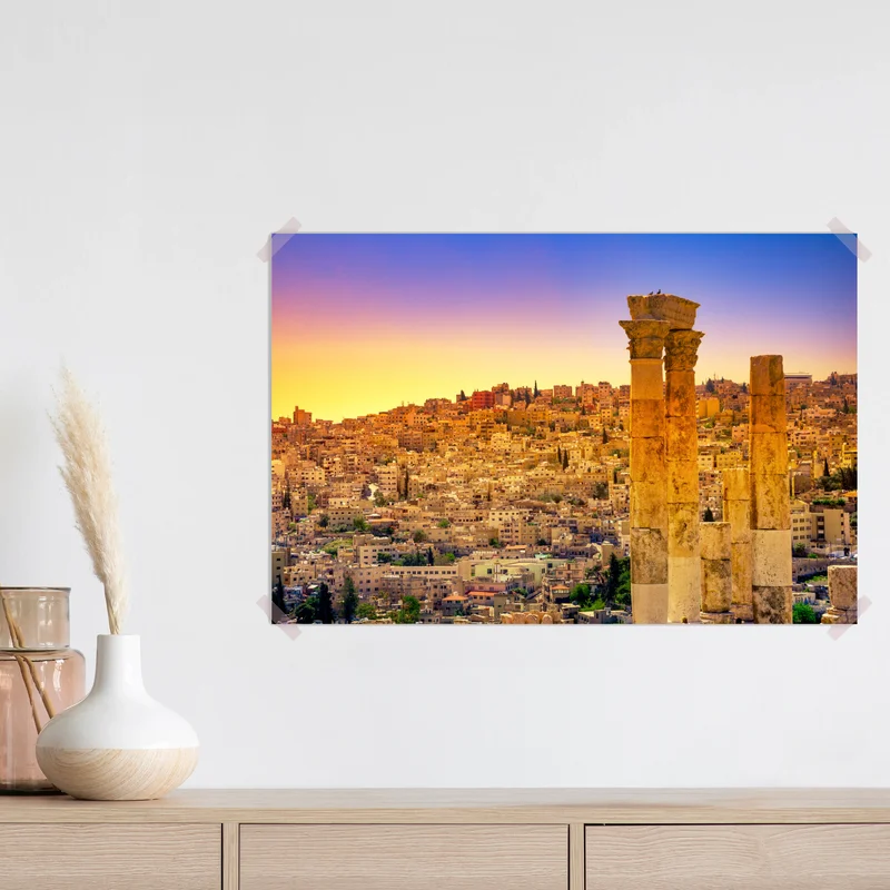 Poster goldene Amman skyline mit antiken säulen Poster goldene Amman skyline mit antiken säulen