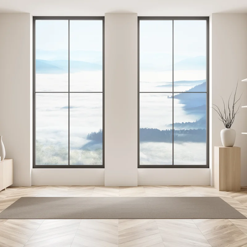 Fensteraufkleber neblige bergpanorama über dem tal Fensteraufkleber neblige bergpanorama über dem tal