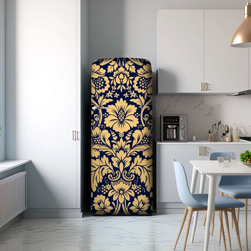 Kühlschrankaufkleber dunkelblau-beiges damastmuster