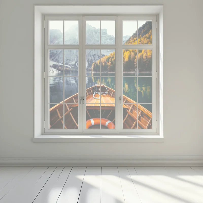 Naklejka na okno wschód słońca nad Lago di Braies