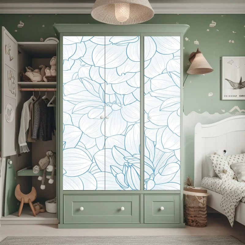 Schrankaufkleber zartes blaues blumenmuster