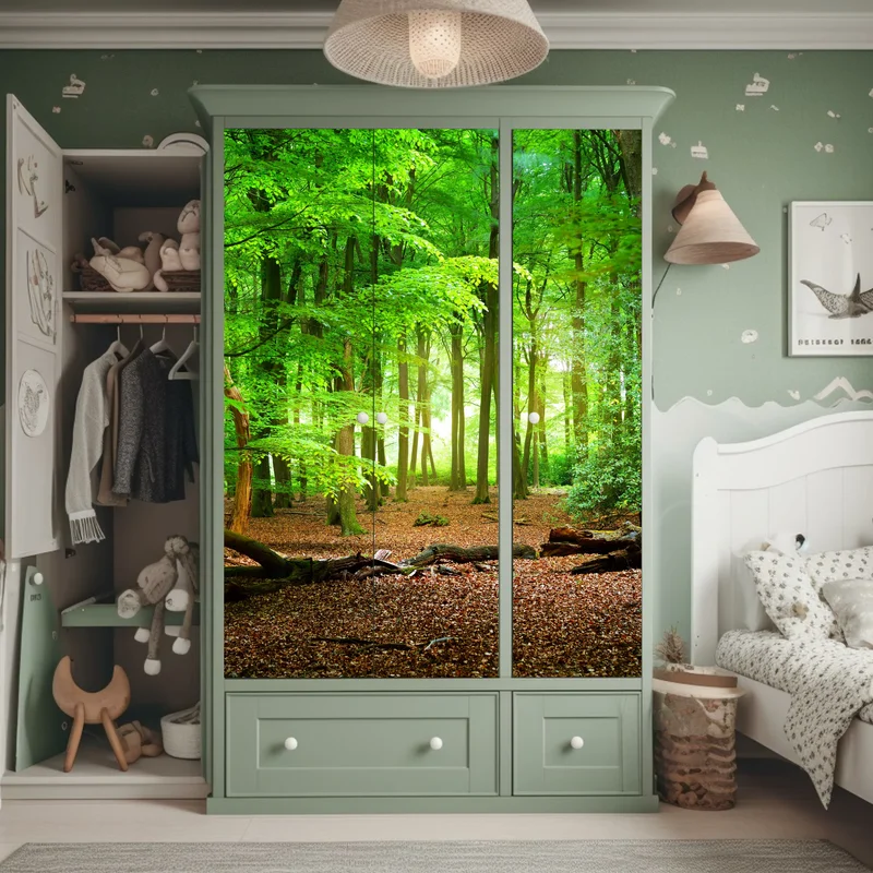 Schrankaufkleber sonnendurchfluteter grüner wald