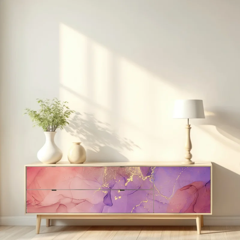 Repositionierbarer Aufkleber ätherische rosa und lila marmoroptik
