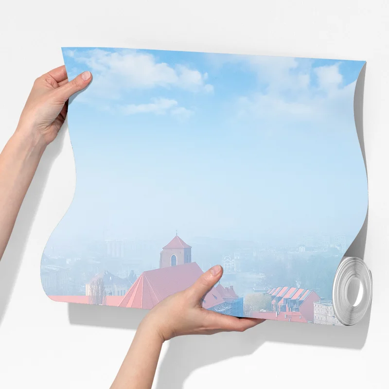 Fototapeta mglista panorama europejskiego miasta z czerwonymi dachami Fototapeta mglista panorama europejskiego miasta z czerwonymi dachami