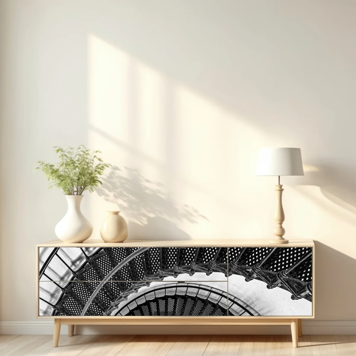 Repositionierbarer Aufkleber wendeltreppe in schwarzweiß Repositionierbarer Aufkleber wendeltreppe in schwarzweiß