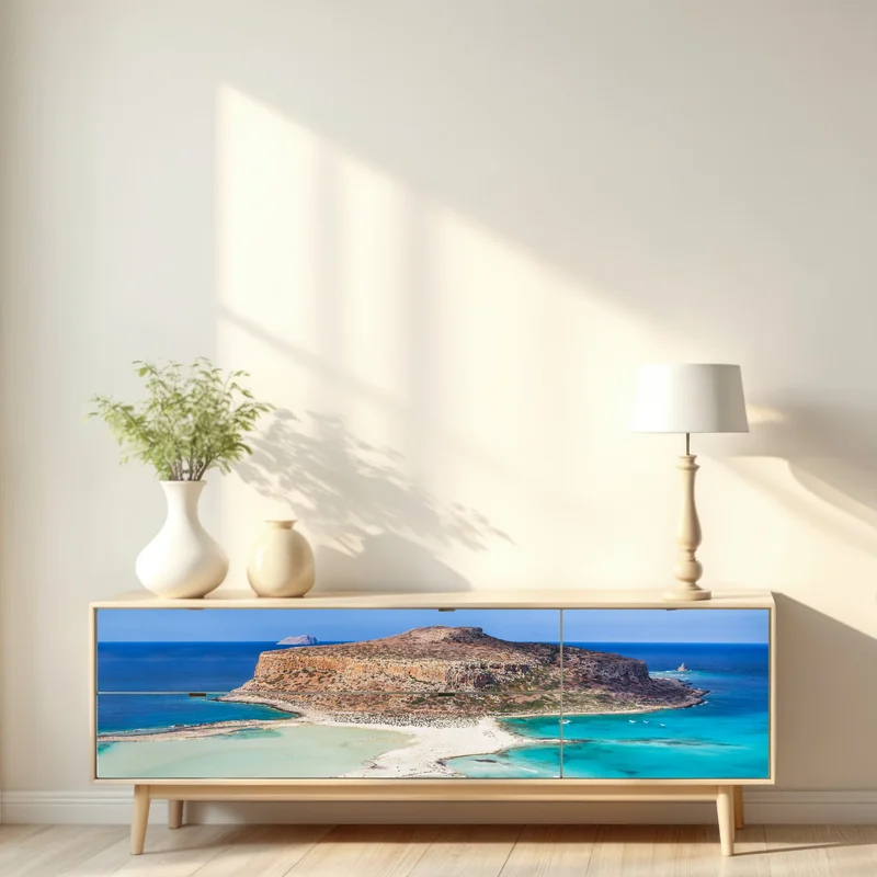 Repositionierbarer Aufkleber türkise lagune mit insel und sandstrand