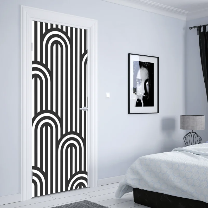 Türaufkleber schwarzweißes geometrisches streifenmuster
