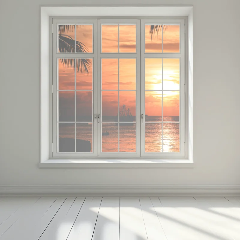 Fensteraufkleber tropischer sonnenuntergang am meer