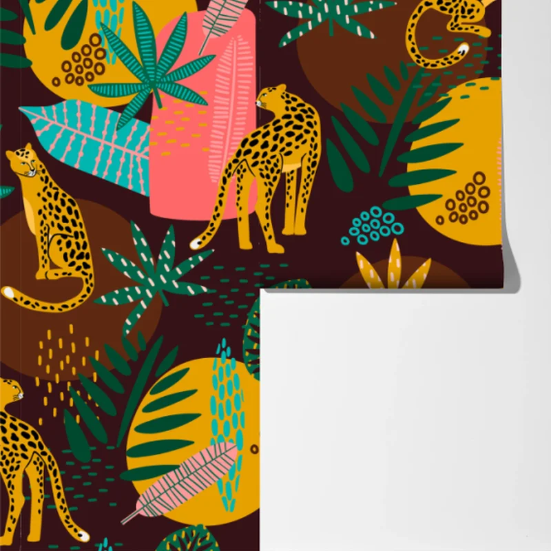 Fototapeta tropikalny wzór z gepardami i żywą roślinnością Fototapeta tropikalny wzór z gepardami i żywą roślinnością