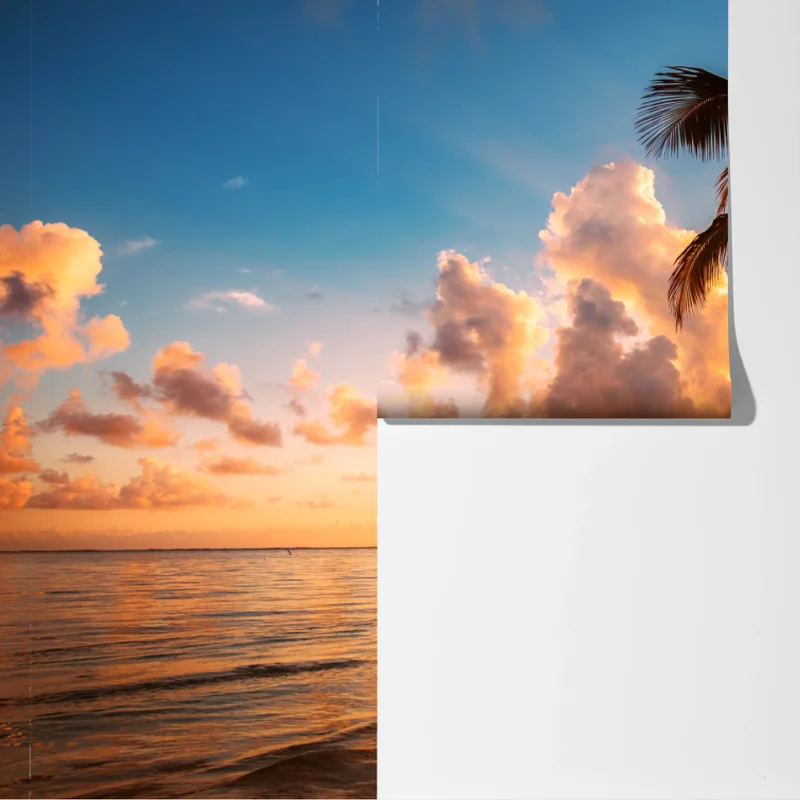 Fototapete tropischer sonnenuntergang mit palmensilhouetten, Dominikanische Republik Fototapete tropischer sonnenuntergang mit palmensilhouetten, Dominikanische Republik