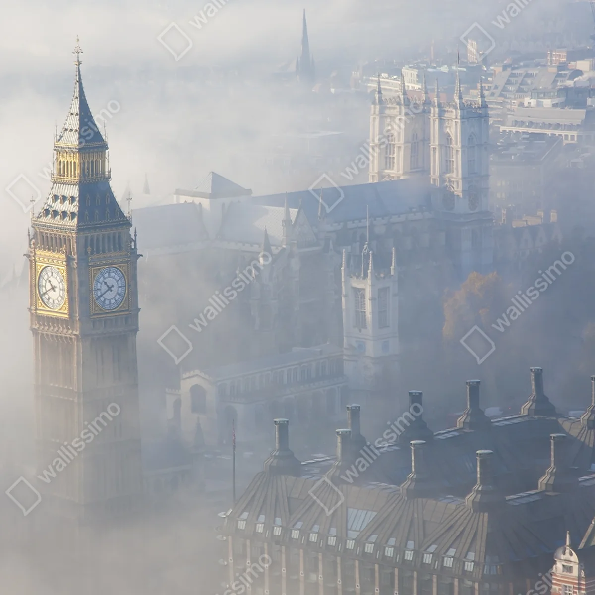 Leinwandbild neblige luftaufnahme von Big Ben und Palace of Westminster Leinwandbild neblige luftaufnahme von Big Ben und Palace of Westminster