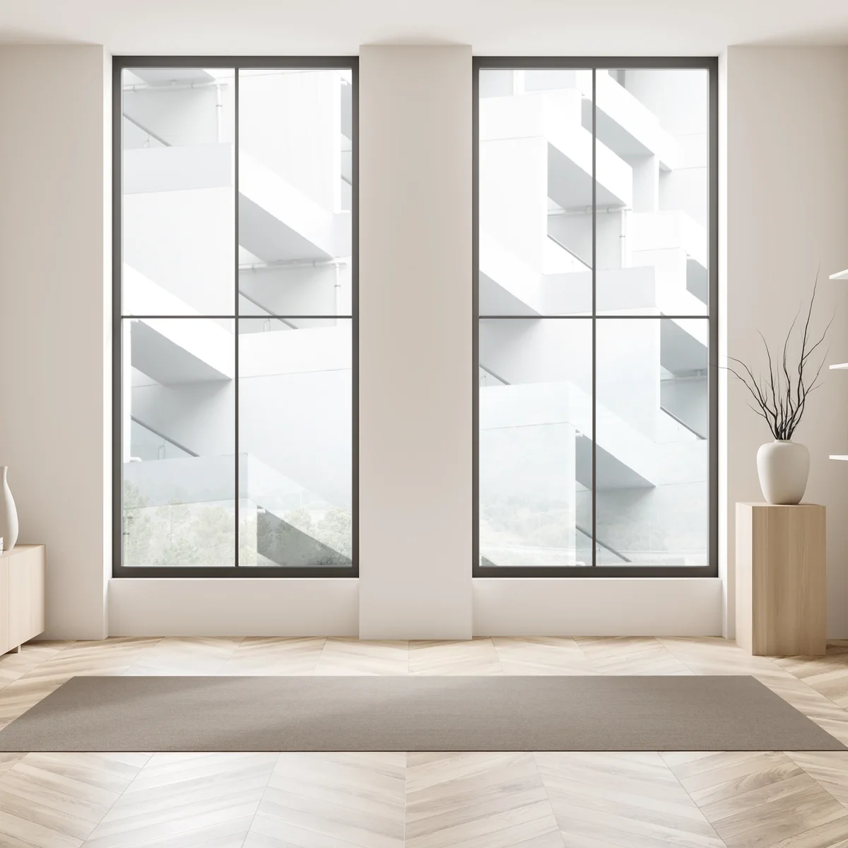 Fensteraufkleber weiße betonfassade im geometrischen muster Fensteraufkleber weiße betonfassade im geometrischen muster