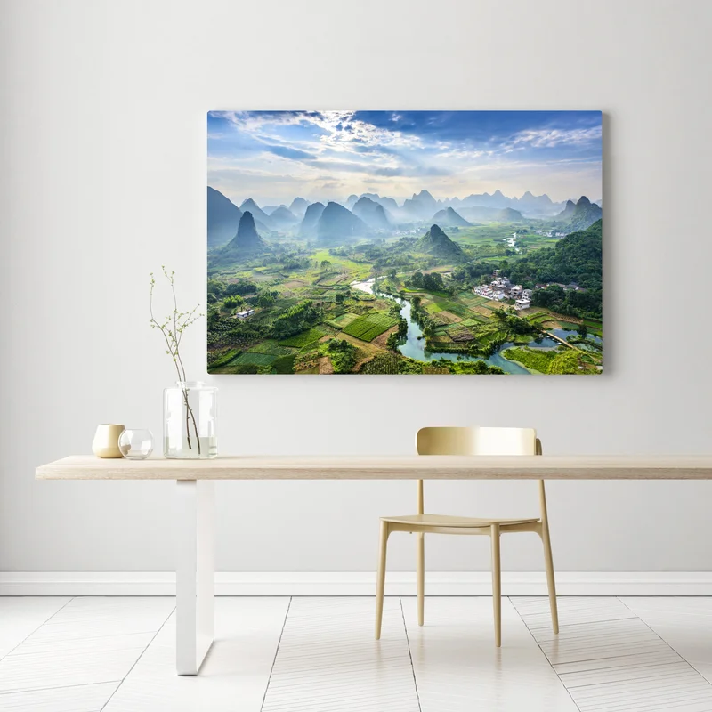 Leinwandbild nebliges karsttal bei sonnenaufgang Leinwandbild nebliges karsttal bei sonnenaufgang