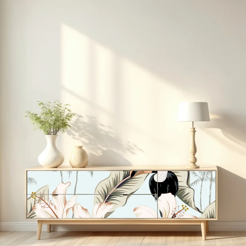 Repositionierbarer Aufkleber tropisches tukan- und hibiskusmotiv