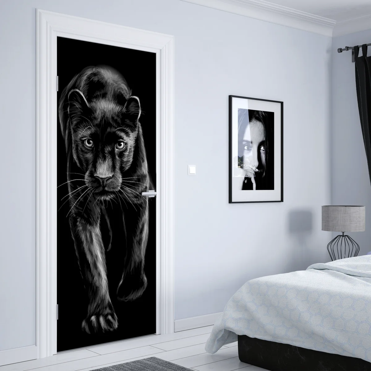 Türaufkleber schreitender schwarzer panther illustration Türaufkleber schreitender schwarzer panther illustration