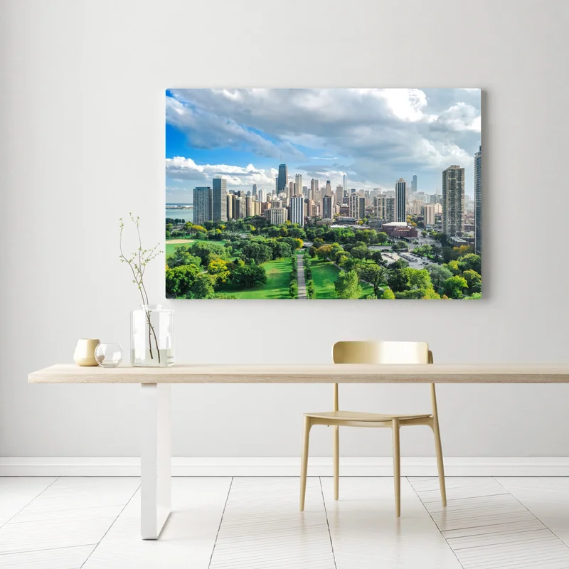 Leinwandbild stadtpanorama über grünem park Leinwandbild stadtpanorama über grünem park