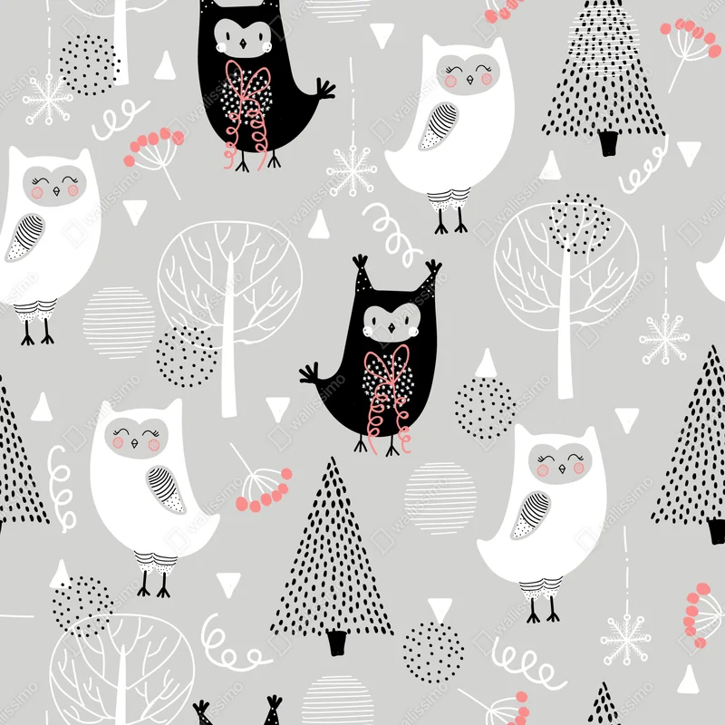 Fototapeta skandynawski wzór z sówkami do pokoju dziecięcego Fototapeta skandynawski wzór z sówkami do pokoju dziecięcego