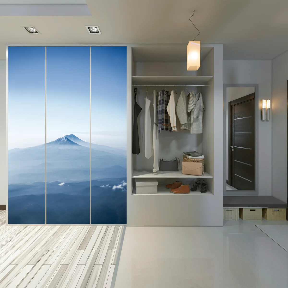 Schrankaufkleber neblige blaue berggipfel Schrankaufkleber neblige blaue berggipfel