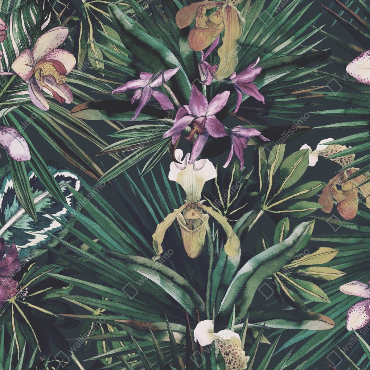 Naklejka na laptopa tropikalne akwarelowe orchidee i liście palmowe Naklejka na laptopa tropikalne akwarelowe orchidee i liście palmowe