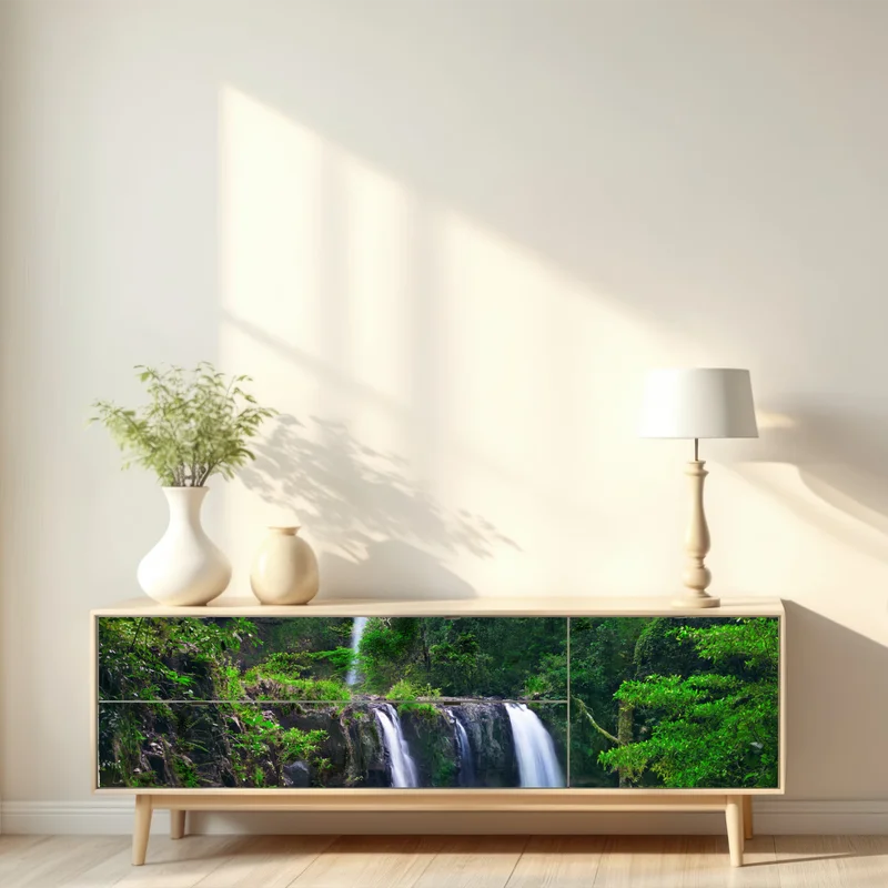 Repositionierbarer Aufkleber beruhigender wasserfall im smaragdgrünen wald Repositionierbarer Aufkleber beruhigender wasserfall im smaragdgrünen wald