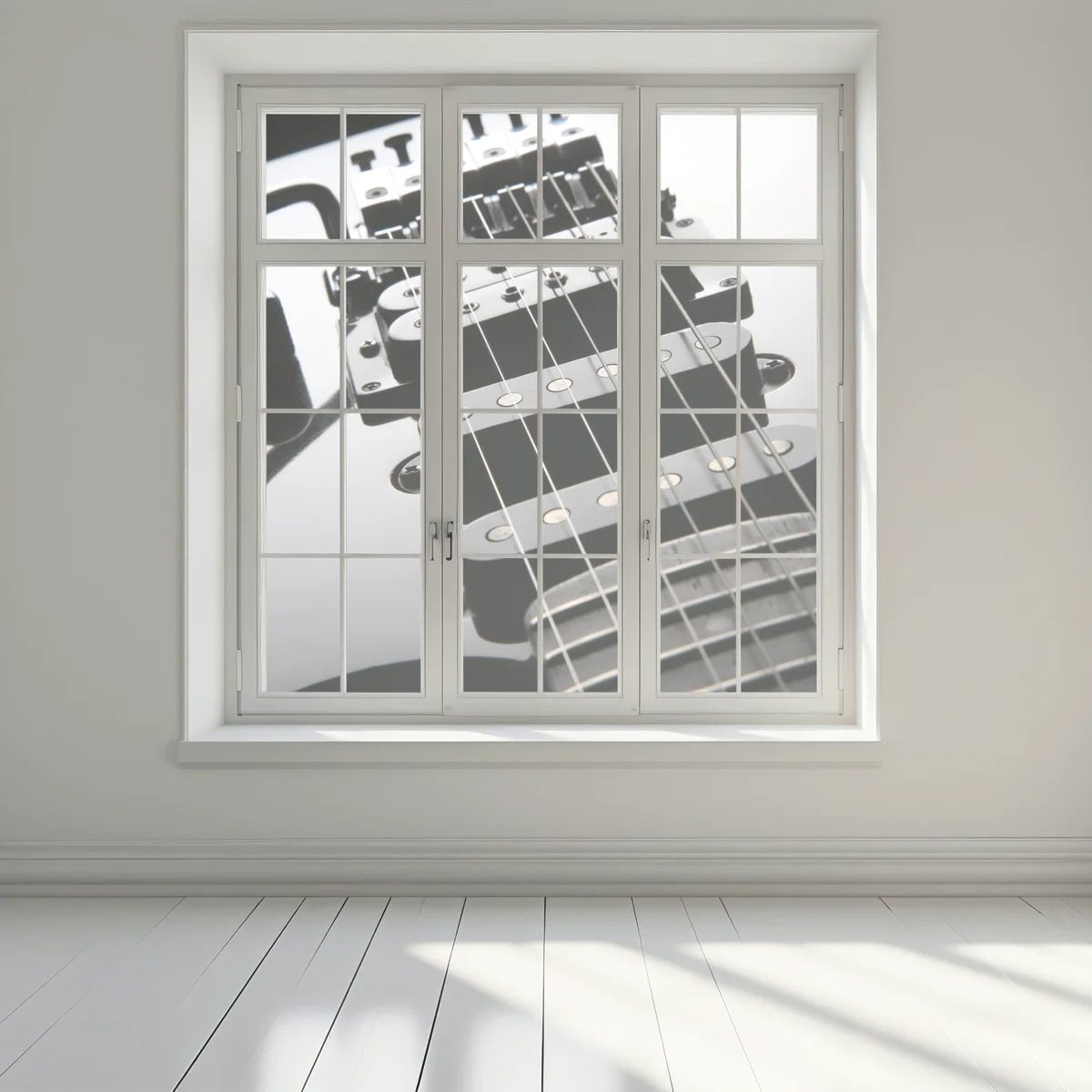 Fensteraufkleber nahaufnahme einer schwarzen elektrogitarre Fensteraufkleber nahaufnahme einer schwarzen elektrogitarre