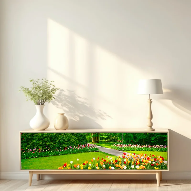 Repositionierbarer Aufkleber lebendiger tulpengarten in Keukenhof Repositionierbarer Aufkleber lebendiger tulpengarten in Keukenhof