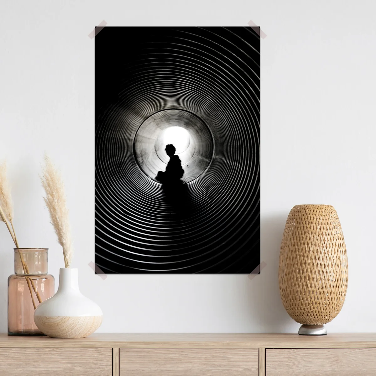 Poster silhouette in einem spiraltunnel Poster silhouette in einem spiraltunnel