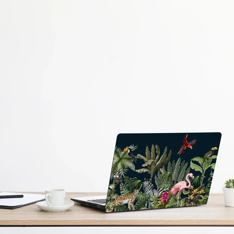 Naklejka na laptopa tropikalna scena dżungli z dziką fauną