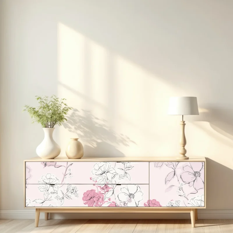 Repositionierbarer Aufkleber zartes rosa blumenmuster