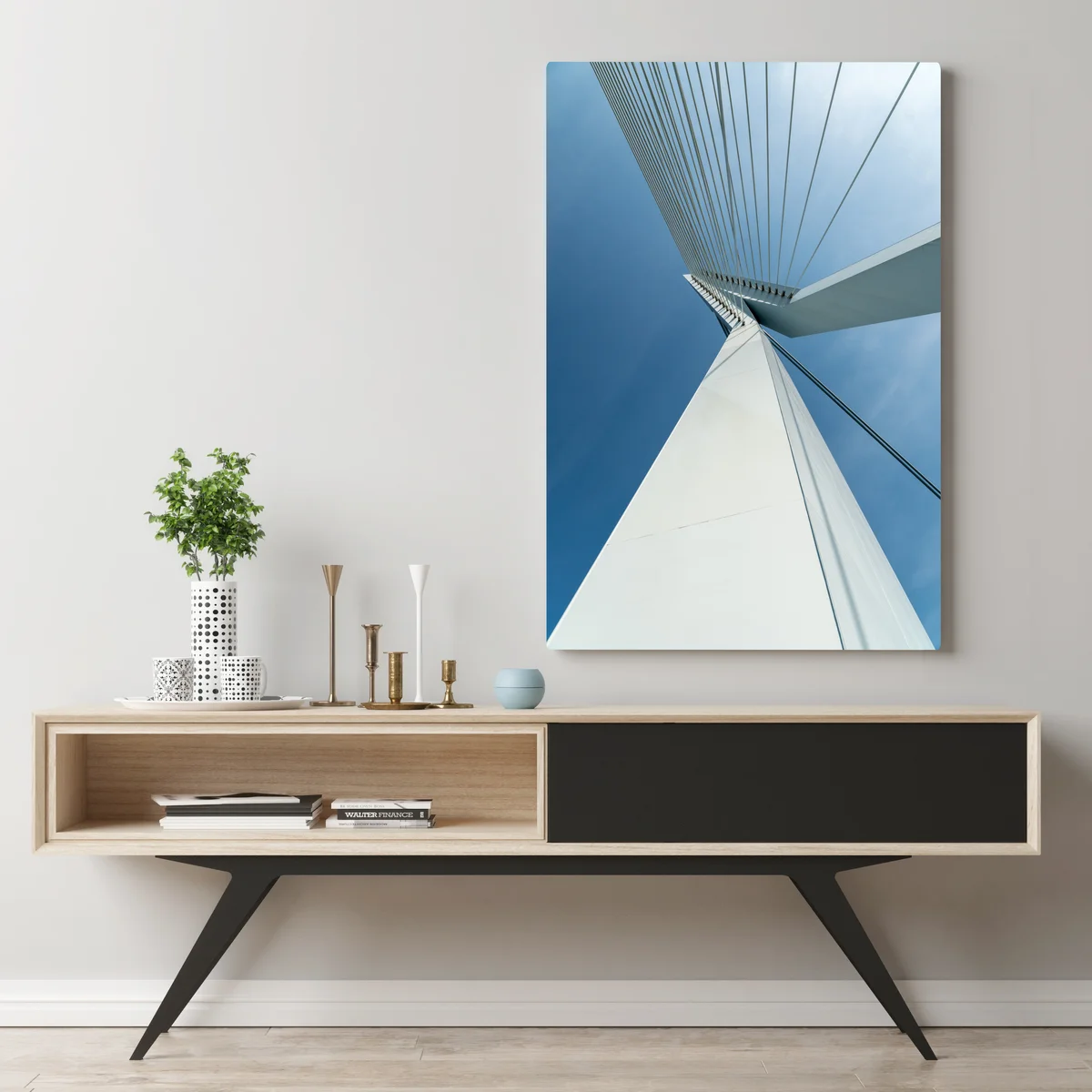 Leinwandbild aufsteigende linien: moderner brückenpylon Leinwandbild aufsteigende linien: moderner brückenpylon