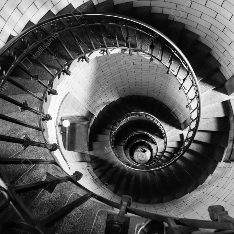 Repositionierbarer Aufkleber spiraltreppe in monochromer perspektive Repositionierbarer Aufkleber spiraltreppe in monochromer perspektive