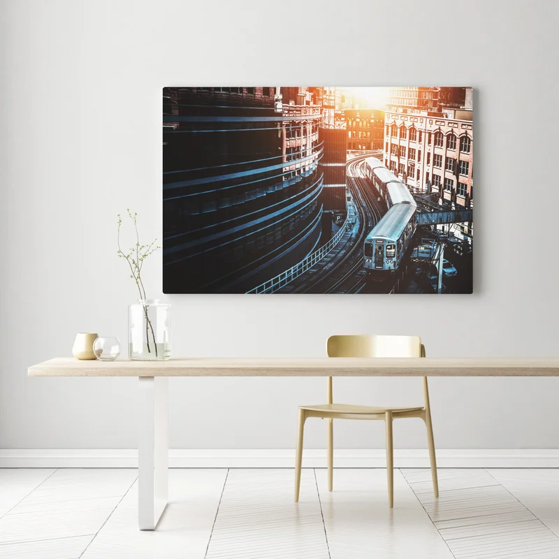 Leinwandbild Chicago hochbahn zwischen gebäuden Leinwandbild Chicago hochbahn zwischen gebäuden